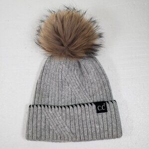 CC Exclusive Knit Beanie Hat Angora Blend Special Edition Gray Pom Pom